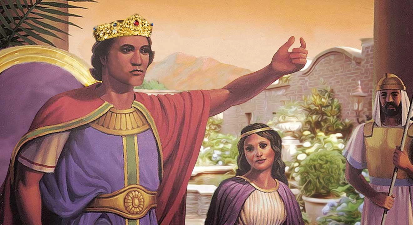 A king standing with an outstretched arm