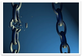 A closeup of a chain breaking