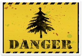 A danger sign with a Christmas tree in the middle