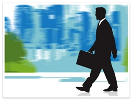 A figure of a man in a business suit and briefcase