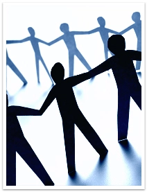 Cut out figures connected by outstretched arms