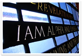 A wall with the wording I am Alpha and Omega
