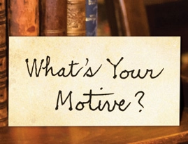 Book shelf with the words What's Your Motive?