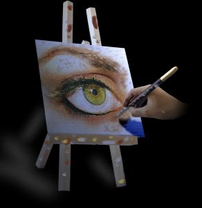 A painting of an eye on an easel