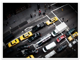 City traffic at an intersection as viewed from above