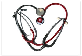A stethoscope formed in the shape of a heart